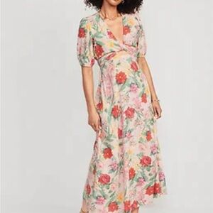 Floral Maxi Dress with Cut Out and Puff Sleeves NWT